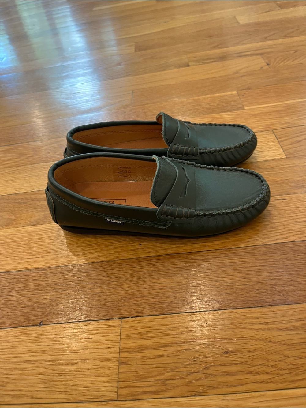 Kids Green Leather Moccasin Slip-Ons
